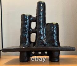 Vintage 1970s Triple Spout Handmade Abstract Ikebana Vase Modern Studio Pottery