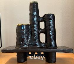 Vintage 1970s Triple Spout Handmade Abstract Ikebana Vase Modern Studio Pottery