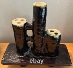 Vintage 1970s Triple Spout Handmade Abstract Ikebana Vase Modern Studio Pottery