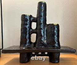 Vintage 1970s Triple Spout Handmade Abstract Ikebana Vase Modern Studio Pottery