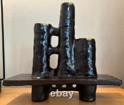 Vintage 1970s Triple Spout Handmade Abstract Ikebana Vase Modern Studio Pottery