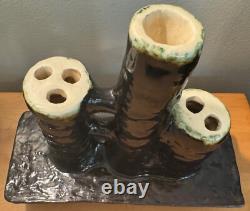 Vintage 1970s Triple Spout Handmade Abstract Ikebana Vase Modern Studio Pottery