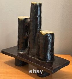 Vintage 1970s Triple Spout Handmade Abstract Ikebana Vase Modern Studio Pottery