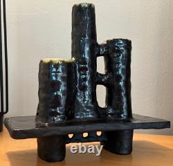 Vintage 1970s Triple Spout Handmade Abstract Ikebana Vase Modern Studio Pottery