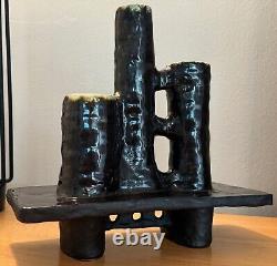 Vintage 1970s Triple Spout Handmade Abstract Ikebana Vase Modern Studio Pottery