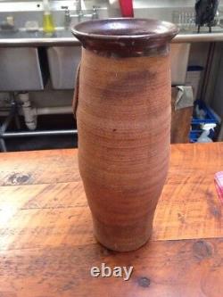 Vintage 1977 Brutalist Modern Studio Art Pottery Stoneware 17 Tall Floor Vase