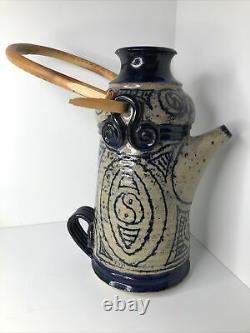 Vintage 1977 Studio Art Pottery Pitcher James Kerbel Mid Century Ying Yang MCM