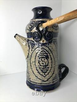 Vintage 1977 Studio Art Pottery Pitcher James Kerbel Mid Century Ying Yang MCM