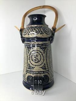 Vintage 1977 Studio Art Pottery Pitcher James Kerbel Mid Century Ying Yang MCM