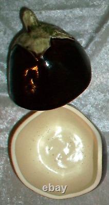 Vintage 1978 Signed B Eigen Studio Art Pottery Lidded Eggplant Sculpture Box USA