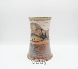 Vintage 1980 Michael Sherrill 7 Salt Glaze Landscape Vase NC Studio Pottery