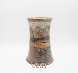 Vintage 1980 Michael Sherrill 7 Salt Glaze Landscape Vase NC Studio Pottery