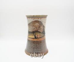 Vintage 1980 Michael Sherrill 7 Salt Glaze Landscape Vase NC Studio Pottery