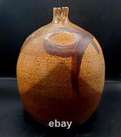 Vintage 1980 Millie Firak Signed Stoneware Weed Pot Vase Brown Speckled Glaze