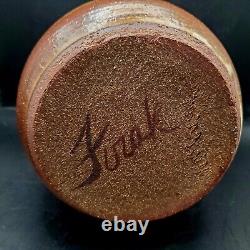Vintage 1980 Millie Firak Signed Stoneware Weed Pot Vase Brown Speckled Glaze