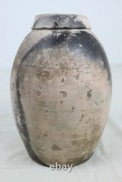 Vintage 1980 Signed Studio Pottery Raku Fired Ovoid Stoneware Ceramic Vase 9.75