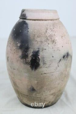 Vintage 1980 Signed Studio Pottery Raku Fired Ovoid Stoneware Ceramic Vase 9.75