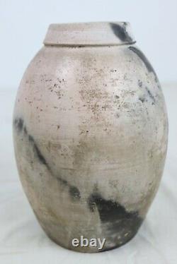 Vintage 1980 Signed Studio Pottery Raku Fired Ovoid Stoneware Ceramic Vase 9.75