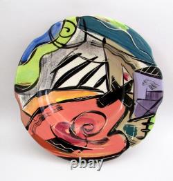 Vintage 1980's New Wave Abstract Signed Art Studio Pottery Serving Bowl 13