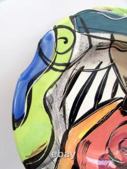 Vintage 1980's New Wave Abstract Signed Art Studio Pottery Serving Bowl 13