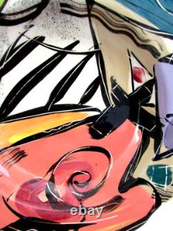 Vintage 1980's New Wave Abstract Signed Art Studio Pottery Serving Bowl 13