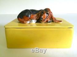 Vintage 1980's Studio Pottery Handcrafted Basset Hound Dog Ceramic Box With LID