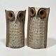 Vintage 1980s Clarence Cameron Studio Pottery Stoneware Owl Candleholders