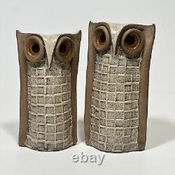 Vintage 1980s Clarence Cameron Studio Pottery Stoneware Owl Candleholders