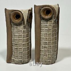 Vintage 1980s Clarence Cameron Studio Pottery Stoneware Owl Candleholders