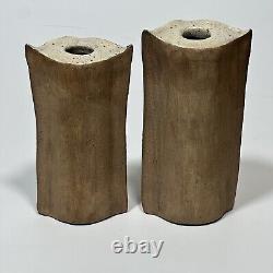 Vintage 1980s Clarence Cameron Studio Pottery Stoneware Owl Candleholders