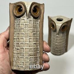 Vintage 1980s Clarence Cameron Studio Pottery Stoneware Owl Candleholders