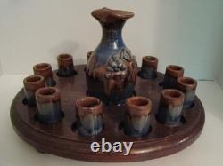 Vintage 1980s Randy Holbrook Studio Pottery Communtion Set With Wood Stand