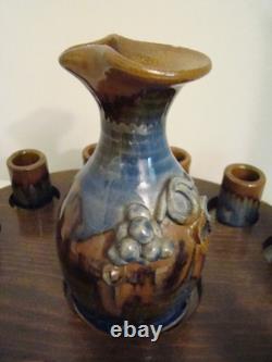 Vintage 1980s Randy Holbrook Studio Pottery Communtion Set With Wood Stand