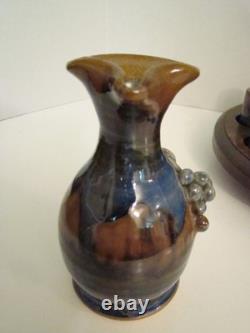 Vintage 1980s Randy Holbrook Studio Pottery Communtion Set With Wood Stand