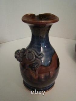 Vintage 1980s Randy Holbrook Studio Pottery Communtion Set With Wood Stand