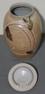 Vintage 1983 Studio Pottery Ash Glazed Stoneware Lidded Jar Signed Easterly