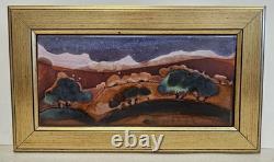 Vintage 1985 Studio Pottery LANDSCAPE Tile Framed Glazed Art SIGNED