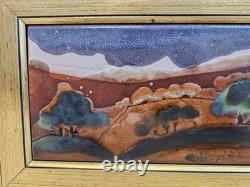 Vintage 1985 Studio Pottery LANDSCAPE Tile Framed Glazed Art SIGNED