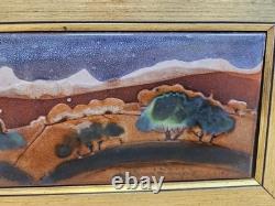 Vintage 1985 Studio Pottery LANDSCAPE Tile Framed Glazed Art SIGNED