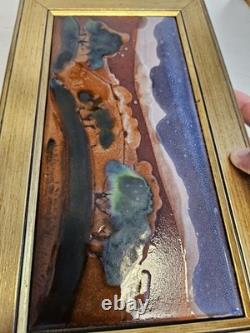 Vintage 1985 Studio Pottery LANDSCAPE Tile Framed Glazed Art SIGNED