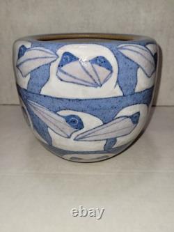 Vintage 1987 DLA Don & Linda Asakawa Studio Pottery Art Vase Birds Pattern