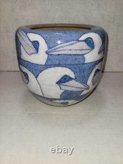 Vintage 1987 DLA Don & Linda Asakawa Studio Pottery Art Vase Birds Pattern
