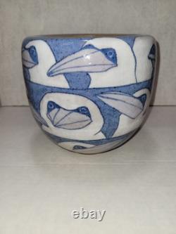 Vintage 1987 DLA Don & Linda Asakawa Studio Pottery Art Vase Birds Pattern