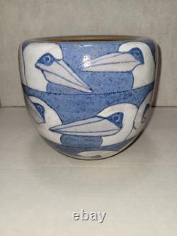 Vintage 1987 DLA Don & Linda Asakawa Studio Pottery Art Vase Birds Pattern