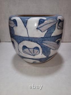 Vintage 1987 DLA Don & Linda Asakawa Studio Pottery Art Vase Birds Pattern