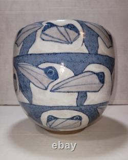 Vintage 1987 DLA Don & Linda Asakawa Studio Pottery Art Vase Birds Pattern
