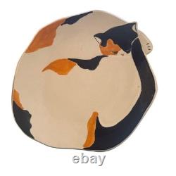 Vintage 1988 Donna Getsinger Studio Pottery Calico Cat Plate Signed Handmade 9