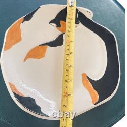 Vintage 1988 Donna Getsinger Studio Pottery Calico Cat Plate Signed Handmade 9