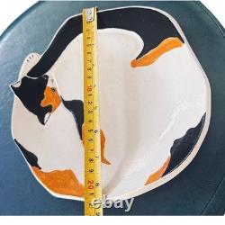 Vintage 1988 Donna Getsinger Studio Pottery Calico Cat Plate Signed Handmade 9