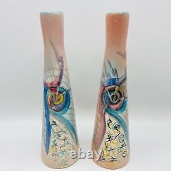 Vintage 1990 Harris Cies Candlesticks Studio Art Pottery Modern Abstract Signed